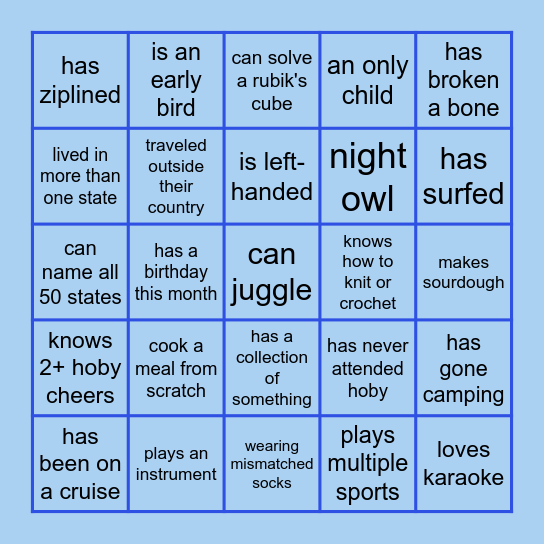 HOBY WLC  Blue Section Bingo Card