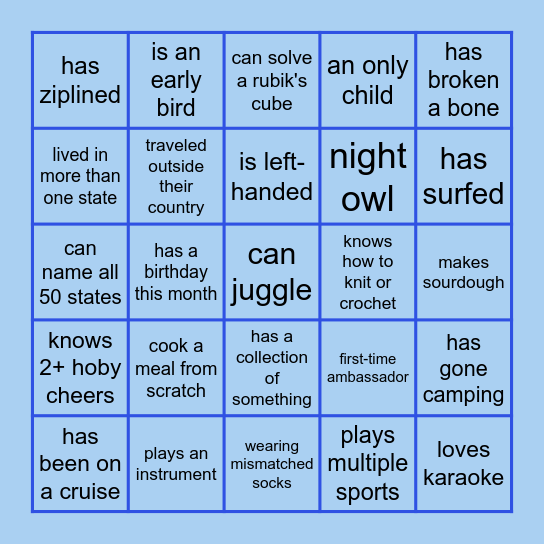 HOBY WLC  Blue Section Bingo Card