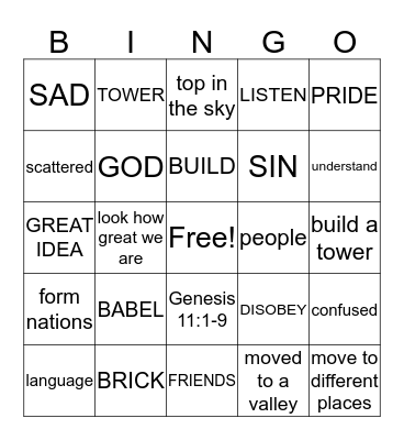 TOWER OF BABEL Bingo Card