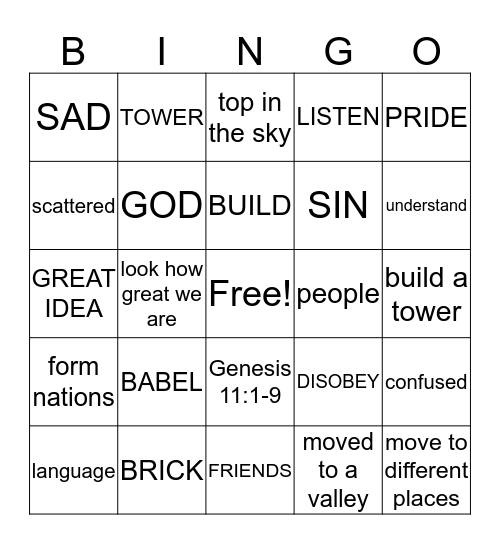 TOWER OF BABEL Bingo Card