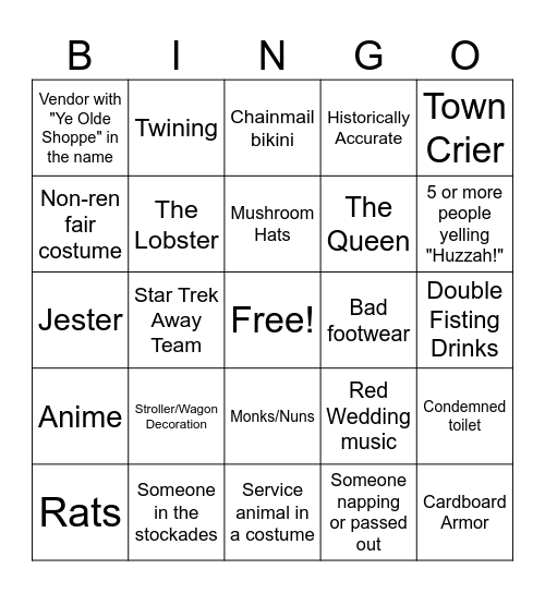 Ren Faire Bingo Card