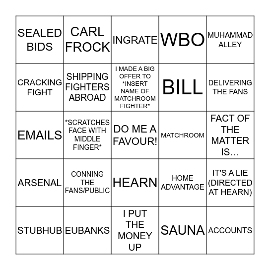 FRANK WARREN BINGO Card
