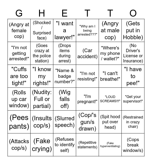GHETTO BINGO v2.0 Bingo Card