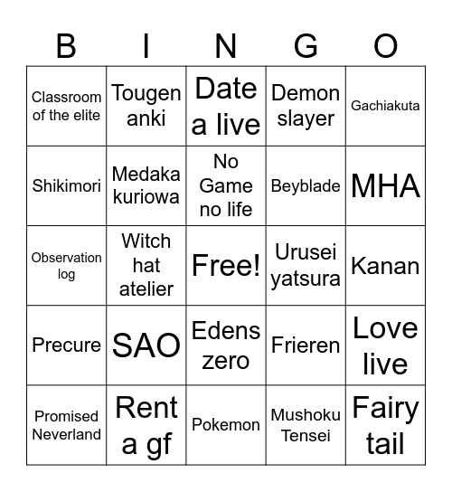Untitled Bingo Card