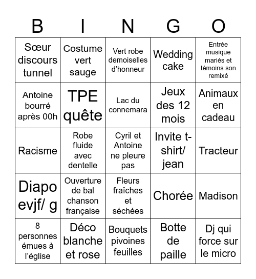 L’amour est dans le pré Bingo Card