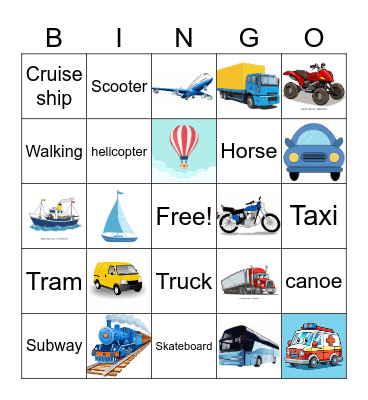 Transportation Bingo Card