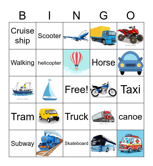 Transportation Bingo Card