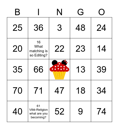 Numbers (1-75) Bingo Card
