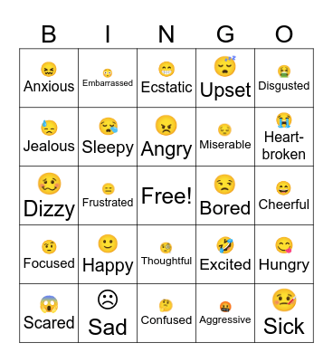 Feelings and emotions Bingo Card