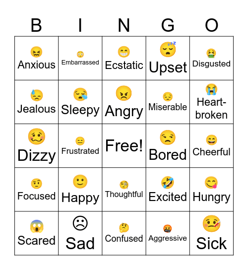 Feelings and emotions Bingo Card