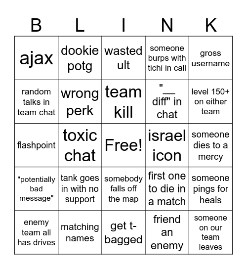 overwat blinko Bingo Card