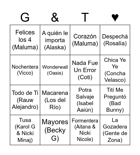 DESPEDIDA CONJUNTA GIL Y TANIA Bingo Card