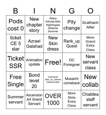 11th FGO Fest Bingo Card