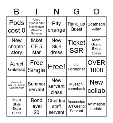 11th FGO Fest Bingo Card