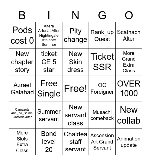 11th FGO Fest Bingo Card