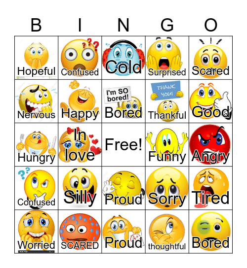 Feelings Bingo Card