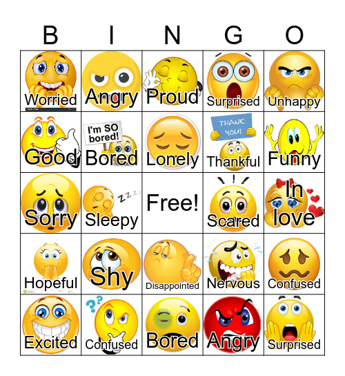 Feelings Bingo Card