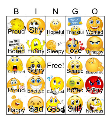Feelings Bingo Card