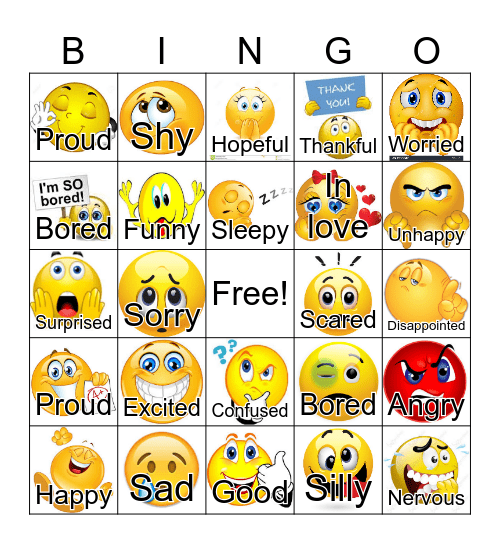 Feelings Bingo Card