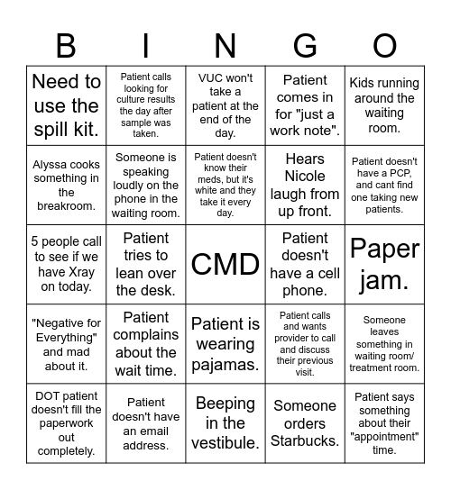 CMD Bingo Card