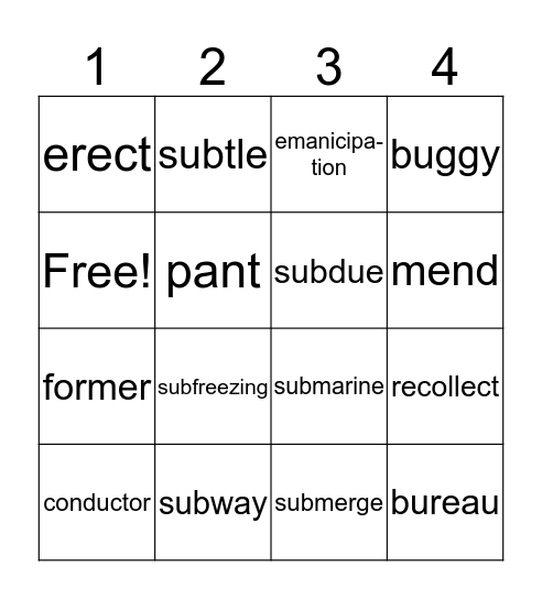 Chapter 4 Vocabulary: Sojourner Truth Bingo Card