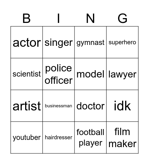 BINGO - JOBS Bingo Card