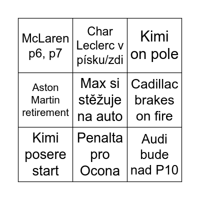 Hungarian GP Bingo Card