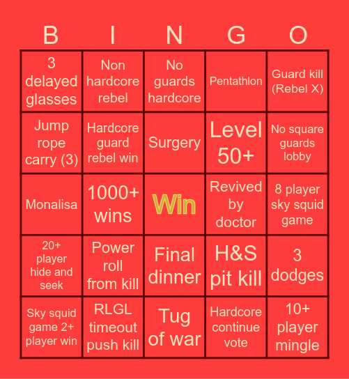 Ink game BINGO Card