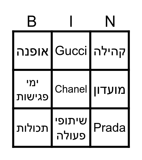 Anicha Bingo Card