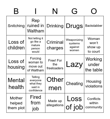 Reporting Revenge Ex Bingo Card