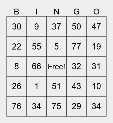 Untitled Bingo Card