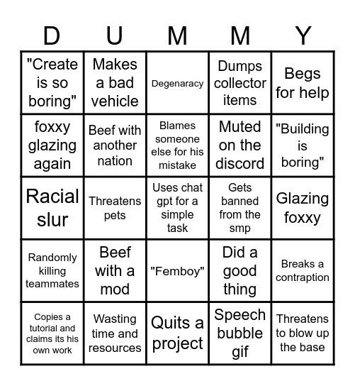 Kreatin bingo Card