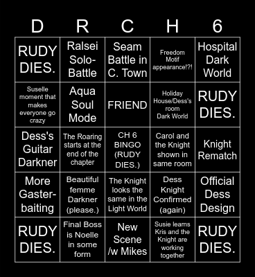 Deltarune Chapter 6 Bingo Card