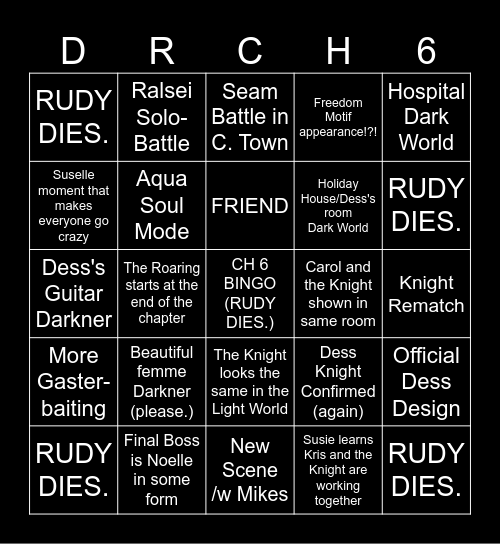 Deltarune Chapter 6 Bingo Card
