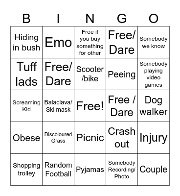 Park Bingo Card