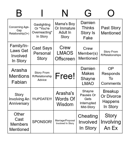SRRS Bingo Card