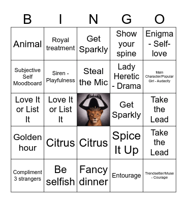 Kayli's Leo Season Bingo Card