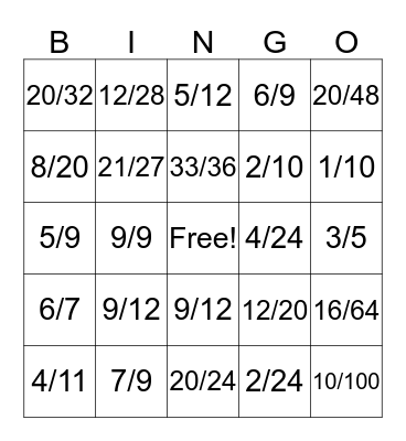 Simpilfy Fractions   Bingo Card