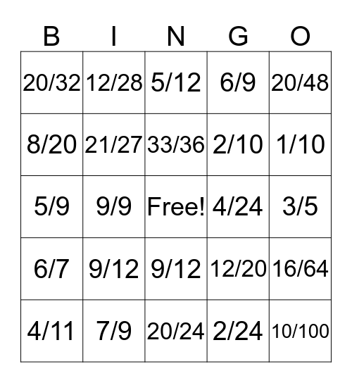 Simpilfy Fractions   Bingo Card