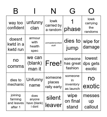 LFG Bingo Card