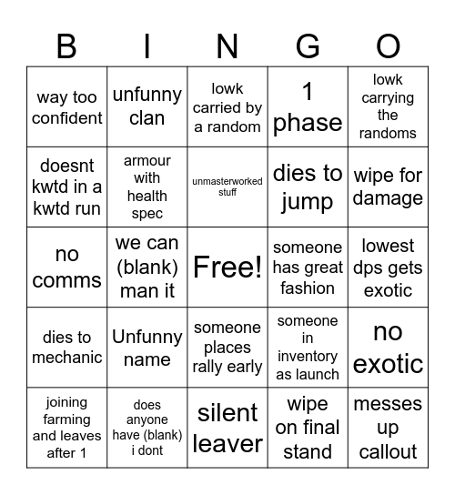 LFG Bingo Card