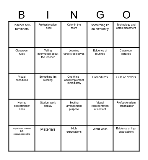 Environment Domain Bingo Card
