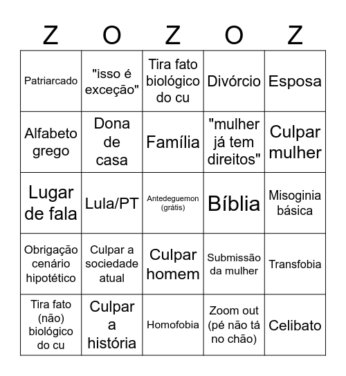 ZoZoZ Bingo Card