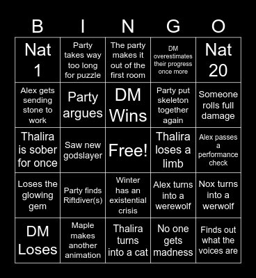 Dragonblood's Legacy 52nd Session Bingo Card
