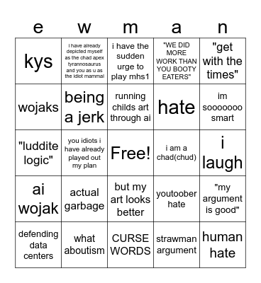 r/defending ai art Bingo Card