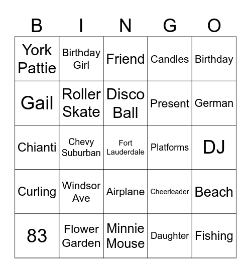 Melissa Bingo Card