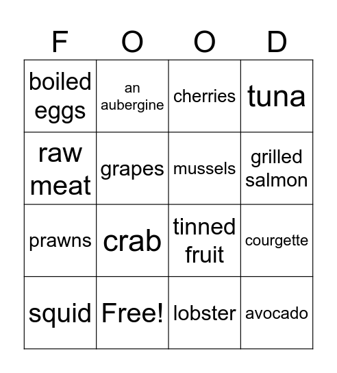 FOOD AND COOKING Bingo Card