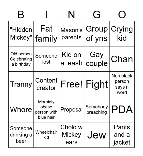 Disneyland bingo Card
