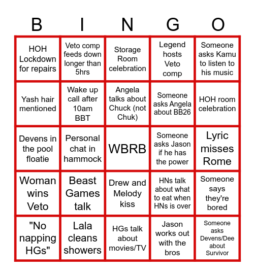 BB28 Feeds Week 3 Bingo Card