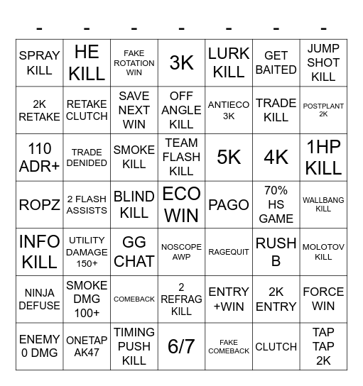 Counter-Strike 2 Bingo Card